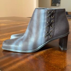 Elegant black-grey suede short boots by Etienne Aigner. Size 7M.